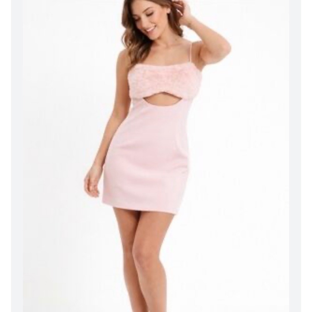 Naked Wardrobe Mini Dress Womens L Pink Excellent Faux Fur Cutout‎ The Statement